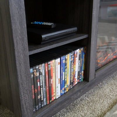 Walker Edison Charcoal Wood Fireplace Tv Stand, For TV’S Up Too 60”, Black!! NEW IN BOX!!