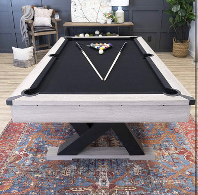 American Legend Kirkwood - 90-inch billiard table with rustic finish, K-shaped legs and black cloth, Brown!  -Brand new in the box (Assembly is required)  -Must bring truck or trailer for pick up!