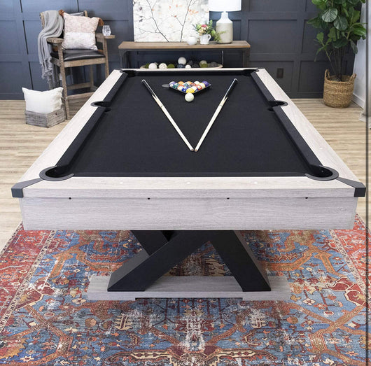 American Legend Kirkwood - 90-inch billiard table with rustic finish, K-shaped legs and black cloth, Brown!  -Brand new in the box (Assembly is required)  -Must bring truck or trailer for pick up!