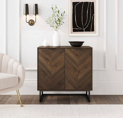 Nathan James Enloe Modern Sideboard Buffet, 32 inch Storage Accent Cabinet with Doors in a Rustic Finish and Matte Metal Base for Hallway, Entryway, Kitchen or Living Room, Walnut/Black- NEW IN BOX!!!!