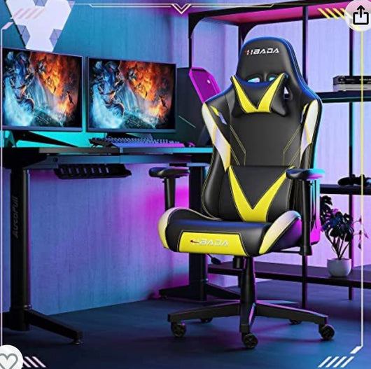 Hbada Gaming Chair Racing Style Ergonomic High Back Computer Chair with Height Adjustment, Headrest and Lumbar Support E-Sports Swivel Chair- new and assembled