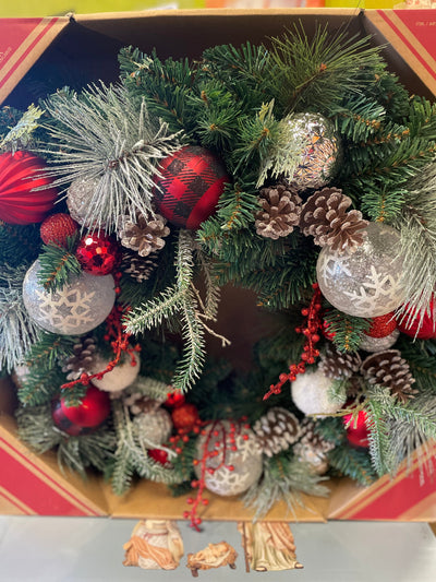 30” Red and Black Holiday Wreath (new in the box)