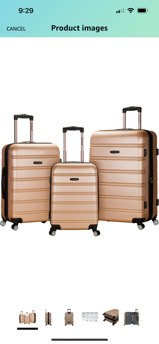 Rockland Melbourne Hardside Expandable Spinner Wheel Luggage, Champagne, 3-Piece Set (20/24/28)- NEW OUT OF BOX!!!