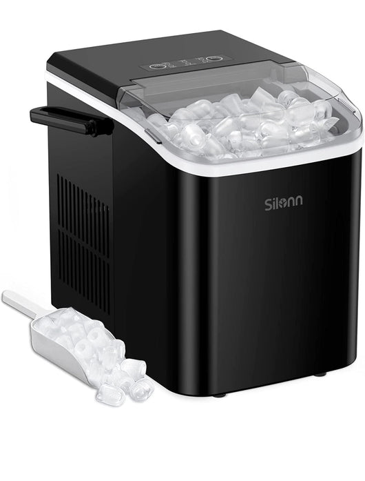 Silonn Countertop Ice Maker Machine with Handle, Portable Ice Makers Countertop, Makes up to 27 lbs. of Ice Per Day, 9 Cubes in 7 Mins, Self-Cleaning Ice Maker with Ice Scoop and Basket- Lightly Used, VERY Clean and works great/like new!