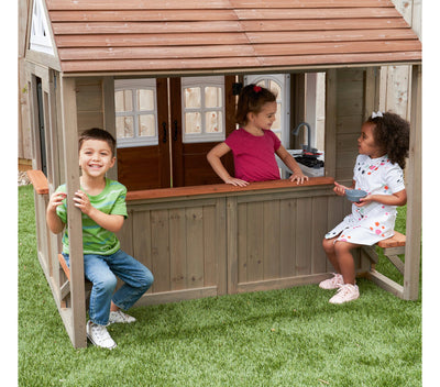 KidKraft Country Vista Wooden Outdoor Playhouse with Double Doors, Play Kitchen & Benches- new in the box
