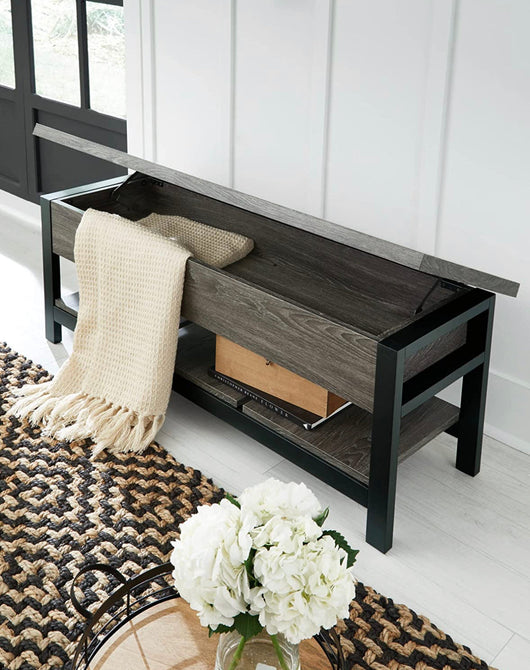 Signature Design by Ashley Rhyson Rustic Farmhouse Storage Bench, Brown!! NEW IN BOX!!