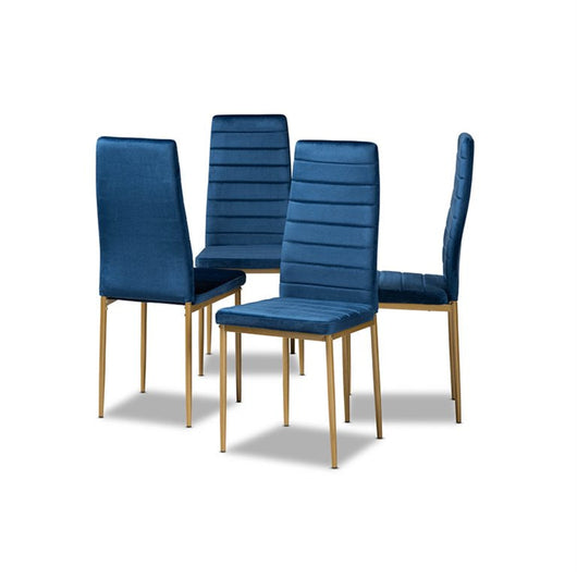 Baxton Studio Armand Modern Glam and Luxe Navy Blue Velvet Fabric Upholstered and Gold Finished Metal 4-Piece Dining Chair Set**New in box**