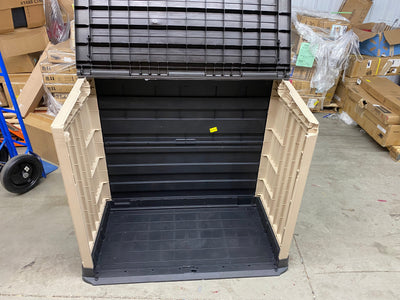 !!!HANDYMAN SPECIAL!!! Keter Store-It-Out MIDI 30 cu ft All Weather Resin Storage Shed, Beige!! MISSING DOORS AND HINGES BUT STILL CAN BE USED TO COVER TRASH CANS!!