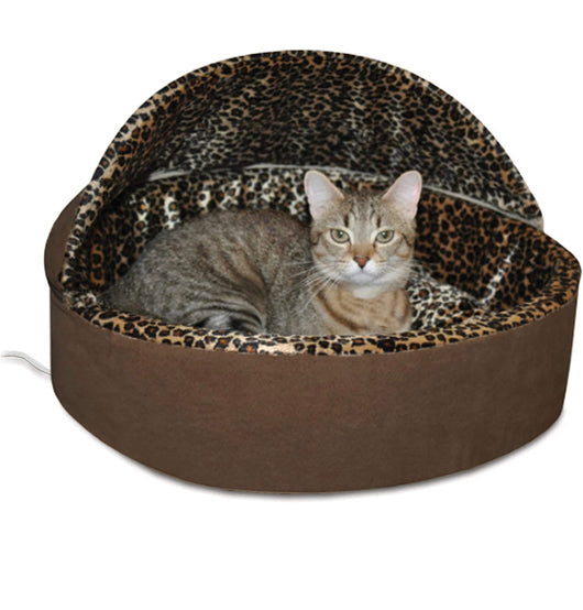 K&H PET PRODUCTS Thermo-Kitty Deluxe Hooded Cat Bed, Small 16", 4W, Mocha/Leopard(new in the bag)