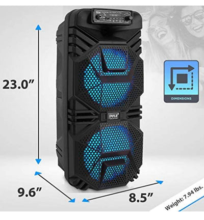 Portable Bluetooth PA Speaker System - 600W Rechargeable Outdoor Bluetooth Speaker Portable PA System w/ Dual 8” Subwoofer 1” Tweeter, Microphone In, Party Lights, USB, Radio,**New,missing remote for led lights**