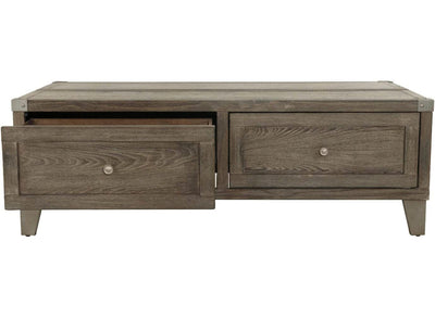 Signature Design by Ashley Chazney Industrial Lift Top Coffee Table with 2 Storage Drawers, Brown- NEW IN BOX!!!