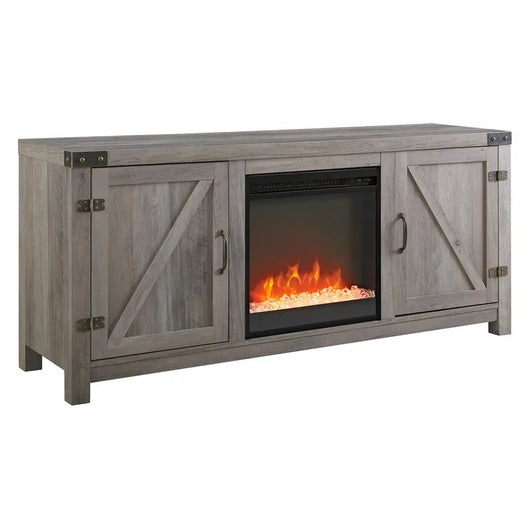 HumbleNest Farmers Market 58 in. Grey Wash Barn Fireplace TV Stand! New In Box!