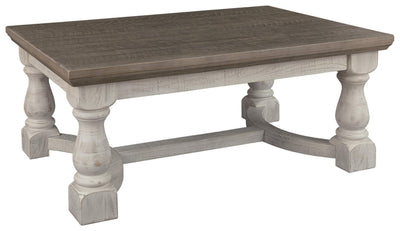 Signature Design by Ashley Havalance Farmhouse Rectangular Coffee Table, Gray & White with Weathered Finish**New in box**chipped from shipping**