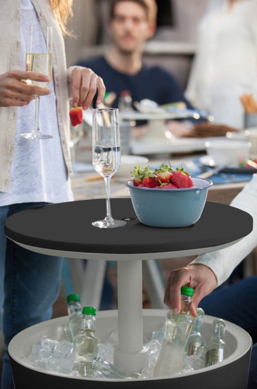 Keter Modern Cool Bar and Side Table, Outdoor Patio Furniture with 7.5 Gallon Beer and Wine Cooler, Gray- Light Damage From Shipping