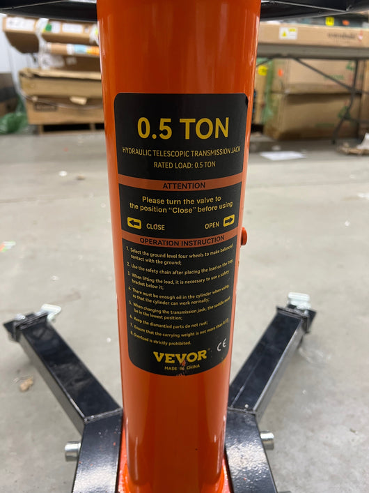VEVOR Transmission Jack,1/2Ton/1100lbs Capacity Hydraulic Telescopic Transmission Jack, Orange!! NEW AND ASSEMBLED(SCRATCHED FROM SHIPPING)!!