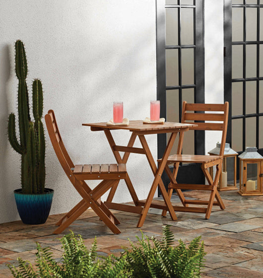 Mainstays Outdoor Patio 3-Piece Wood Bistro Set, Natural Color- NEW AND ASSEMBLED!!!