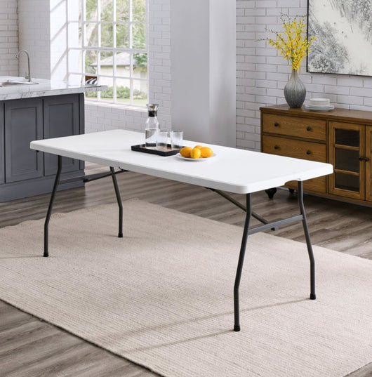 Mainstays 6 Foot Fold-in-Half Table, White Granite- NEW! **Small Dent from shipping**