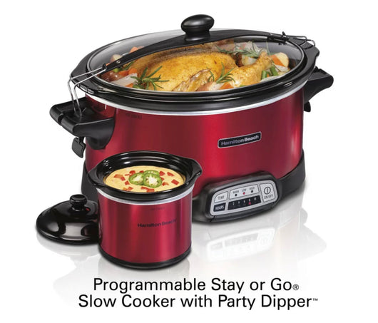 Hamilton Beach 7 Quart Stay or Go Programmable Slow Cooker with Party Dipper, Red- NEW IN BOX!!!