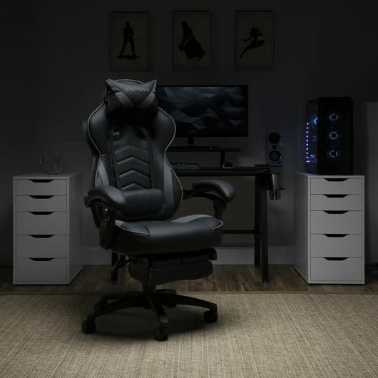 RESPAWN 110 Racing Style Gaming Chair, Reclining Ergonomic Chair with Footrest, in Gray (RSP-110-GRY)**New and assembled,missing headrest and lumbar support!*