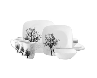 Corelle Square 16-Piece Dinnerware Set, Timber Shadows, Service for 4- NEW OUT OF BOX (missing 1 bowl)