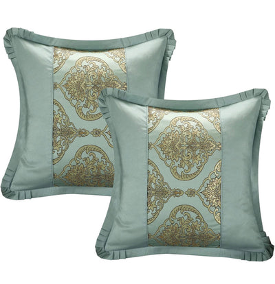Chic Home 9 Piece Como Decorator Upholstery Quality Jacquard Motif Fabric Bedroom Comforter Set & Pillows Ensemble, King, Blue- NEW IN BAG