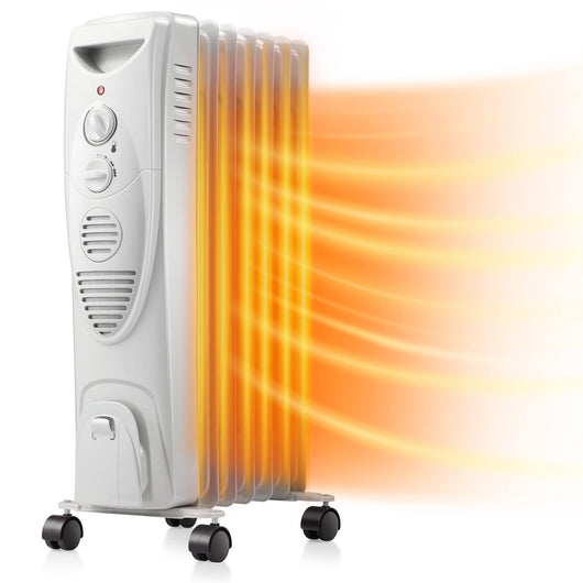Kismile 1500W Oil Filled Radiator Heater, Portable Electric Heater with 3 Heat Settings, Adjustable Thermostat, Overheat & Tip-Over Protection, Oil Heaters for Indoor Use (Grey)**New in box**