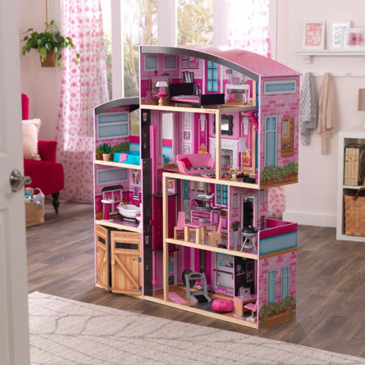 Shimmer Mansion Wooden Dollhouse, over 4 feet Tall, Lights & Sounds and 30 Pieces- NEW IN BOX!!!