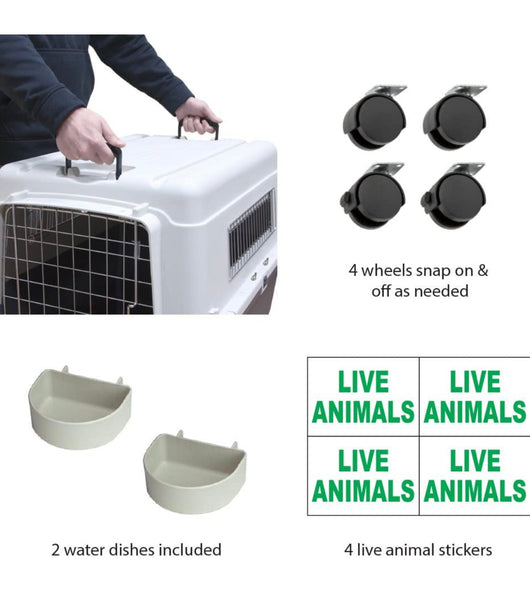 SportPet Designs Plastic Kennels Rolling Plastic Wire Door Travel Dog Crate- Large Kennel, Gray**New in Box**