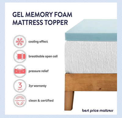 Best Price Mattress 1.5 Inch Ventilated Memory Foam Mattress Topper, Cooling Gel Infusion, CertiPUR-US Certified, King- NEW IN BOX!!