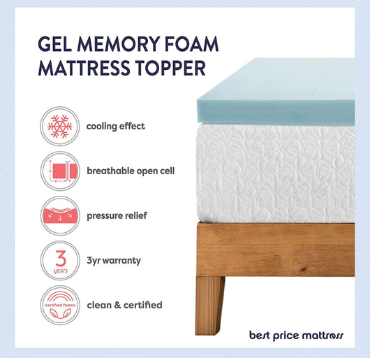 Best Price Mattress 1.5 Inch Ventilated Memory Foam Mattress Topper, Cooling Gel Infusion, CertiPUR-US Certified, King- NEW IN BOX!!