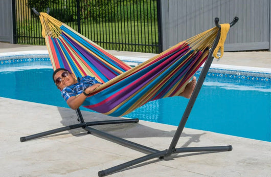 Vivere Double Hammock with Stand Combo, Tropical- NEW IN BOX!!!!