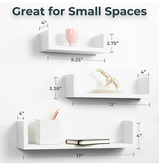 Greenco Set of 3 Floating “U” Shelves, Easy-to-Assemble Floating Wall Mount Shelves for Bedrooms and Living Rooms, White Finish**New in box**