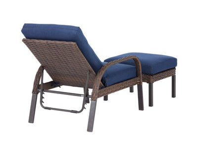 Mainstays Tuscany Ridge Wicker Reclining Chaise Lounge with Ottoman, Blue- NEW IN BOX!!!!