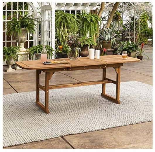 Walker Edison Maui Modern Solid Acacia Wood Slatted Patio Dining Table, 78 Inch, Brown**New in Box**