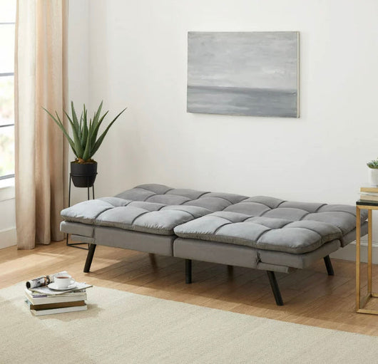 !!REDUCED!! Mainstays Memory Foam Futon, Gray Faux Suede- NEW AND ASSEMBLED!!!