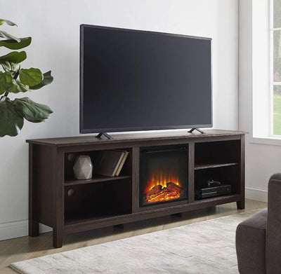 Walker Edison Wren Classic 4 Cubby Fireplace TV Stand for TVs up to 80 Inches, 70 Inch, Espresso!  -Brand new & Assembled but does have some small defect forms shipping, a crack across the top, photos shown