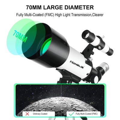 Telescope, 70mm Aperture 500mm Telescopes for Adults Astronomy & Kids Beginners, Fully Multi-Coated Travel Refractor Telescopes with Phone Adapter, Wireless Control, Astronomy Gift for Kids**New**