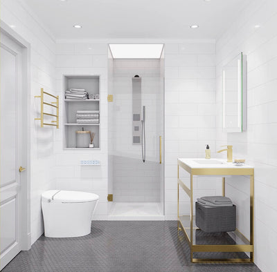72 x 24 inch Frameless Shower Door in Brushed Gold | Fellow Water Repellent Glass Shower Door with Seal Strip Parts and Handle | 3/8 inch Glass Hinged Shower Door with Handle- NEW IN BOX!!!