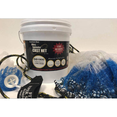 FITEC GS1500 Ultra Spreader Cast Net 5/8" Mesh, Clear Mono, 1.5 lb Lead Wts- NEW!!!!