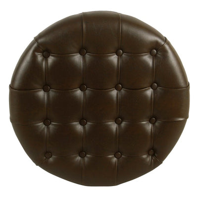 HomePop Large Tufted Round Storage Ottoman, Brown Faux Leather fabric**New**