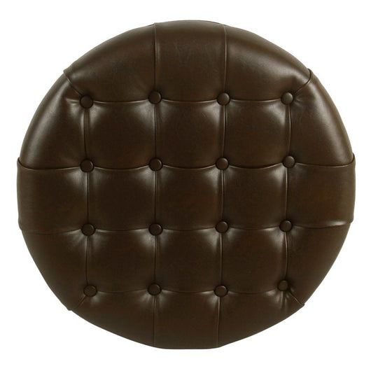 HomePop Large Tufted Round Storage Ottoman, Brown Faux Leather fabric**New**