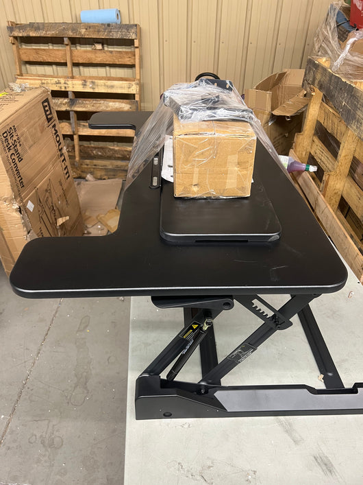 Mount-It! Sit Stand Standing Desk Converter with Dual Monitor Mount, Black!! NEW OUT BOX, MINOR DAMAGE FROM SHIPPING HARDLY NOTICEABLE!!