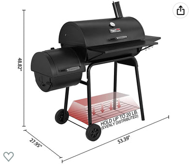 Royal Gourmet CC1830SC Charcoal Grill Offset Smoker with Cover, 811 Square Inches, Black, Outdoor Camping- new in box