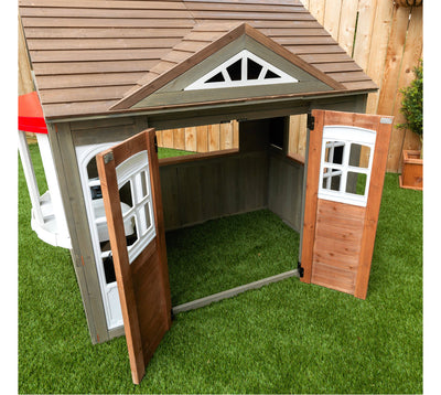 KidKraft Country Vista Wooden Outdoor Playhouse with Double Doors, Play Kitchen & Benches- new in the box