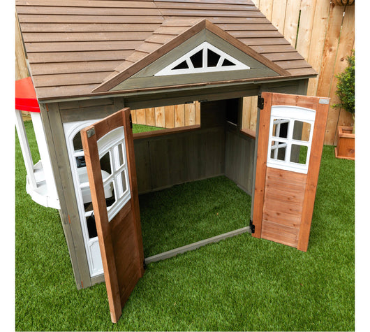 KidKraft Country Vista Wooden Outdoor Playhouse with Double Doors, Play Kitchen & Benches- new in the box