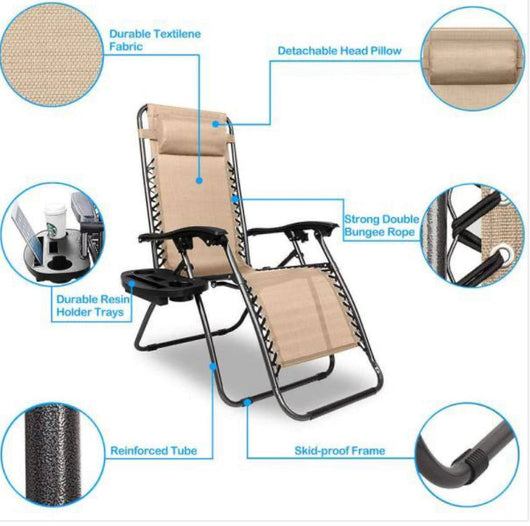 Folding Zero Gravity Steel Outdoor Patio Premier Recliner Gravity Chair with Pillow and Cup Holder (2-Pack)!! BRAND NEW!!