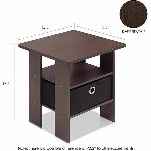 Furinno Andrey End Table Night Stand with Bin Drawer,dark brown**New in Box**