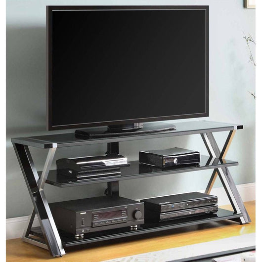 Whalen Furniture Black TV Stand for 60" Flat Panel TVs with Tempered Glass Shelves**New in Box**