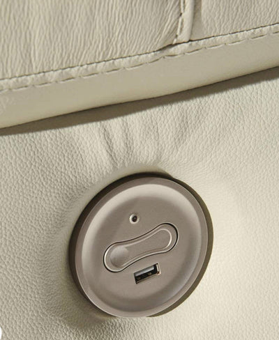 Signature Design by Ashley Rackingburg Leather Adjustable Dual Sided Power Reclining Loveseat, Cream- brand new