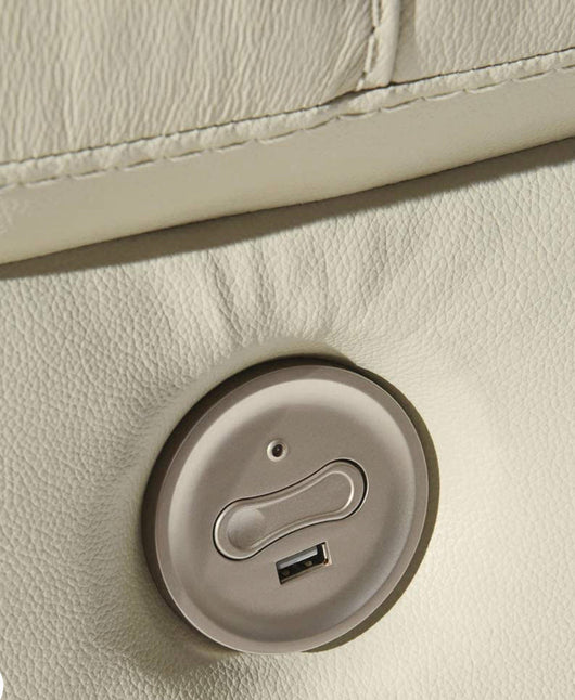 Signature Design by Ashley Rackingburg Leather Adjustable Dual Sided Power Reclining Loveseat, Cream- brand new